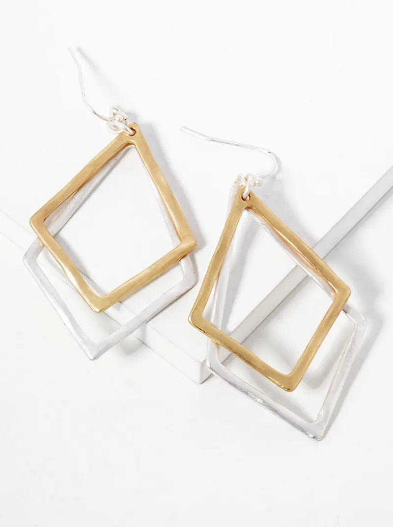 Two-Tone Double Rhombus Dangle Drop Earrings